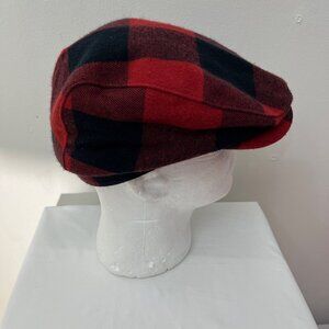Vintage Red Black‎ Buffalo Plaid Flat Newsboy Cap